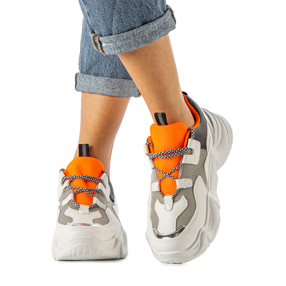 Pantofi sport dama Boony albi cu portocaliu - Kalapod.net